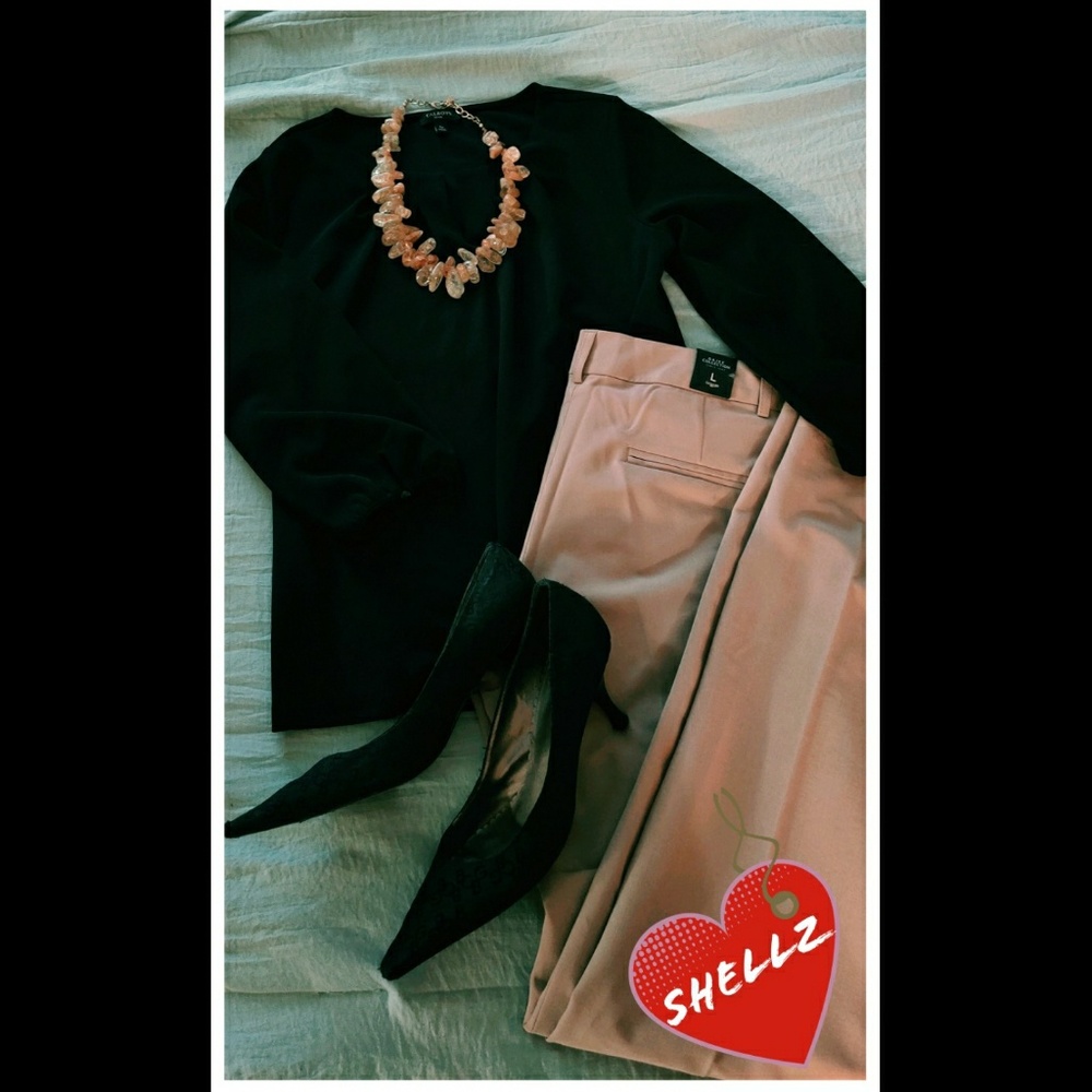 Talbot's Black Rouched V Front Blouse
